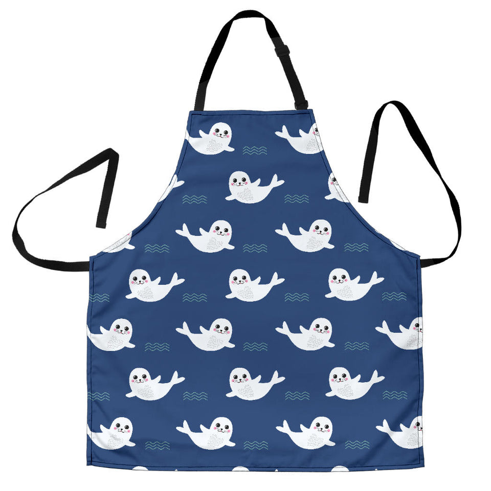 Cute White Baby Sea Lion Seal Pattern Adjustable Apron
