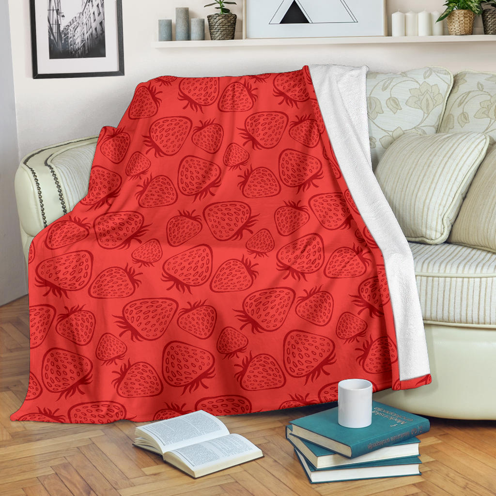 Strawberry Pattern Red Background Premium Blanket