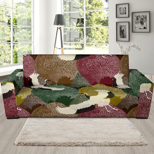 Japanese Cranes Flying Forest Dot Pattern Sofa Slipcover