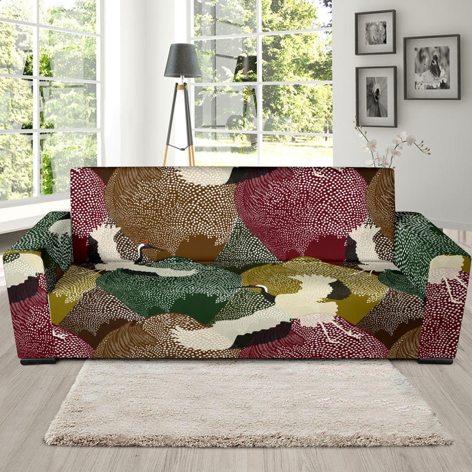 Japanese Cranes Flying Forest Dot Pattern Sofa Slipcover