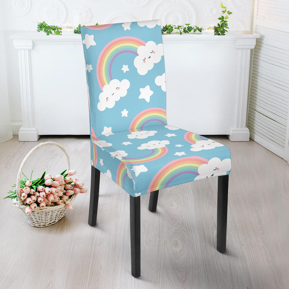 Cute Rainbow Clound Star Pattern Blue Background Dining Chair Slipcover
