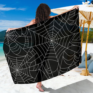 Spider Web Pattern Black Background White Cobweb Sarong