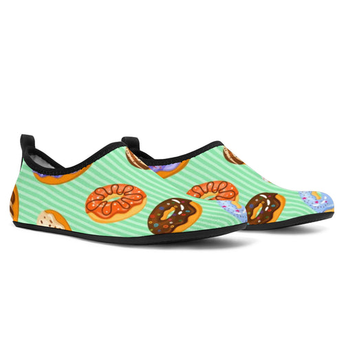 Colorful Donut Pattern Green Background Aqua Shoes