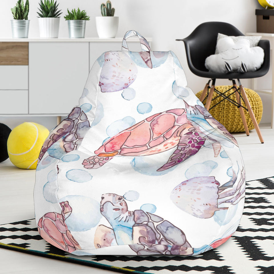 Watercolor Sea Turtle Jellyfish Pattern Bean Bag Cover