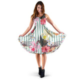 Colorful Orchid Flower Pattern Sleeveless Midi Dress