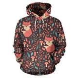 Fox Leaves Mushroom Pattern Zip Up Hoodie