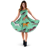 Colorful Horses Pattern Sleeveless Midi Dress