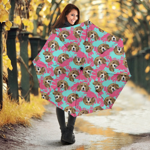 Beagle Muzzles Turquoise Paint Splashes Pink Pattern Umbrella
