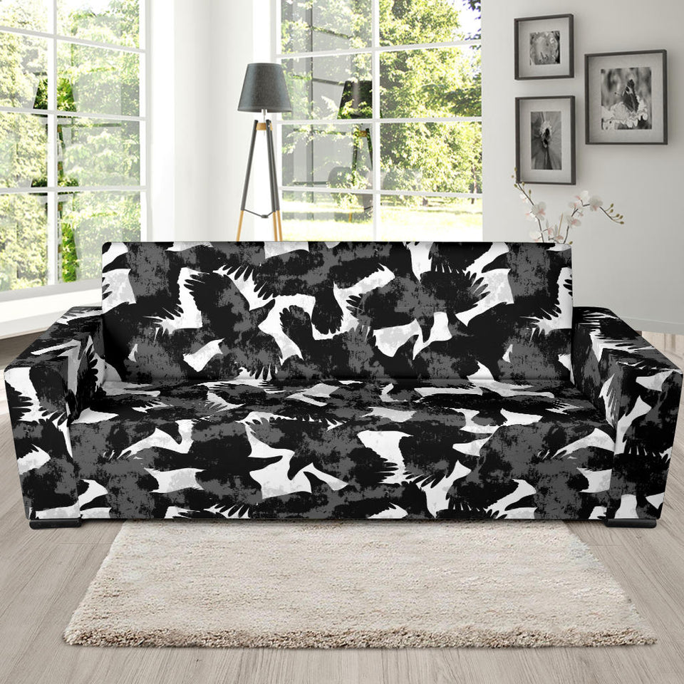 Crow Illustration Pattern Sofa Slipcover
