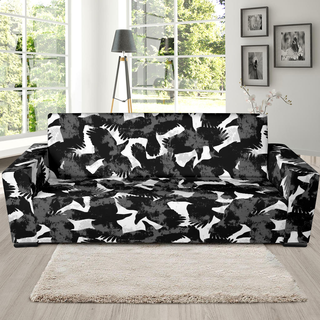 Crow Illustration Pattern Sofa Slipcover