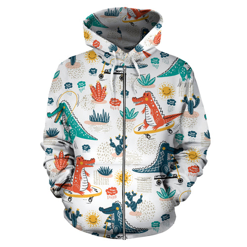 Cute Crocodile Pattern Zip Up Hoodie