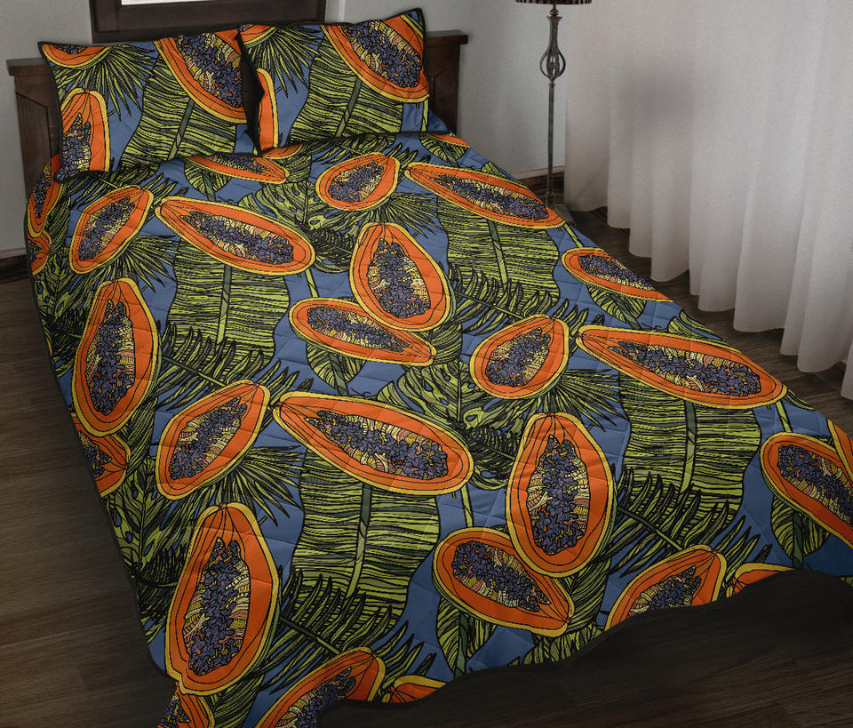 Colorful papaya tropical leaves Quilt Bed Set