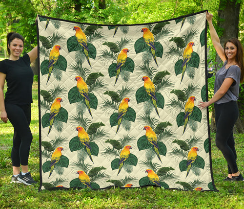 Beautiful Parrot Palm Leaves Pattern Premium Quilt
