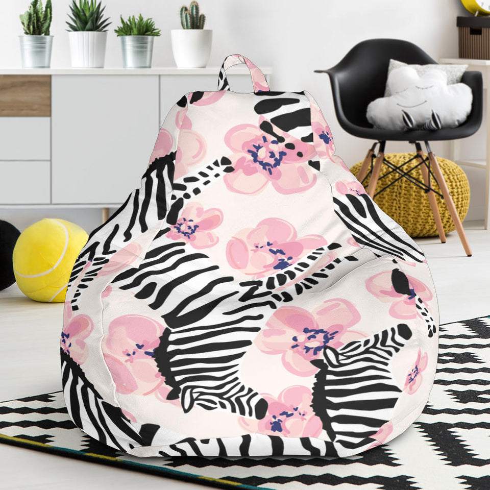 Zebra Pink Flower Background Bean Bag Cover