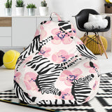 Zebra Pink Flower Background Bean Bag Cover