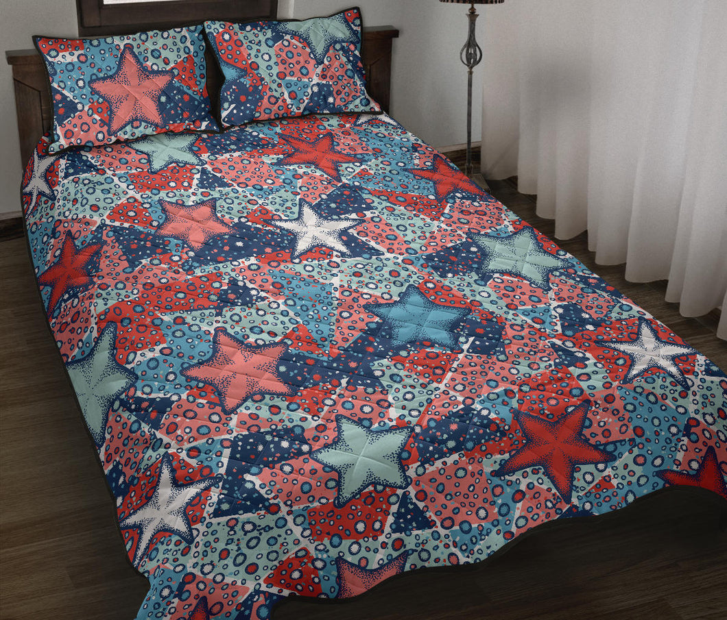 Hand drawn colorful starfish Quilt Bed Set