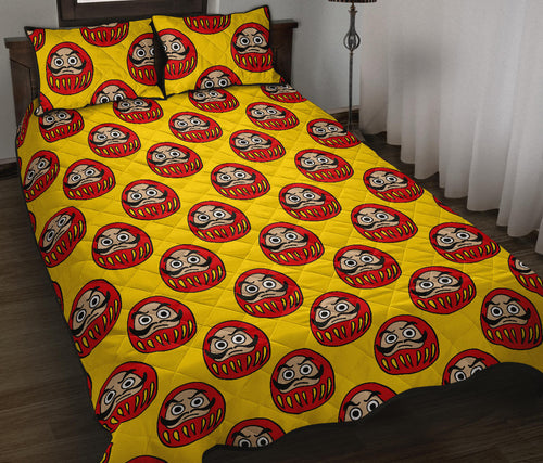 Daruma japanese wooden doll yellow background Quilt Bed Set