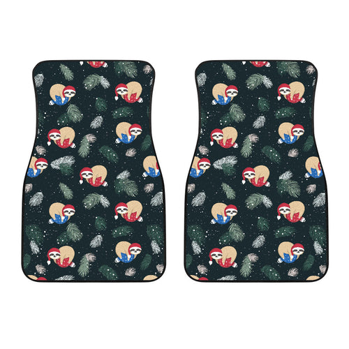 Cute Sloths Sleeping Christmas Ball Santa Hat Pattern Front Car Mats