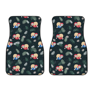 Cute Sloths Sleeping Christmas Ball Santa Hat Pattern Front Car Mats