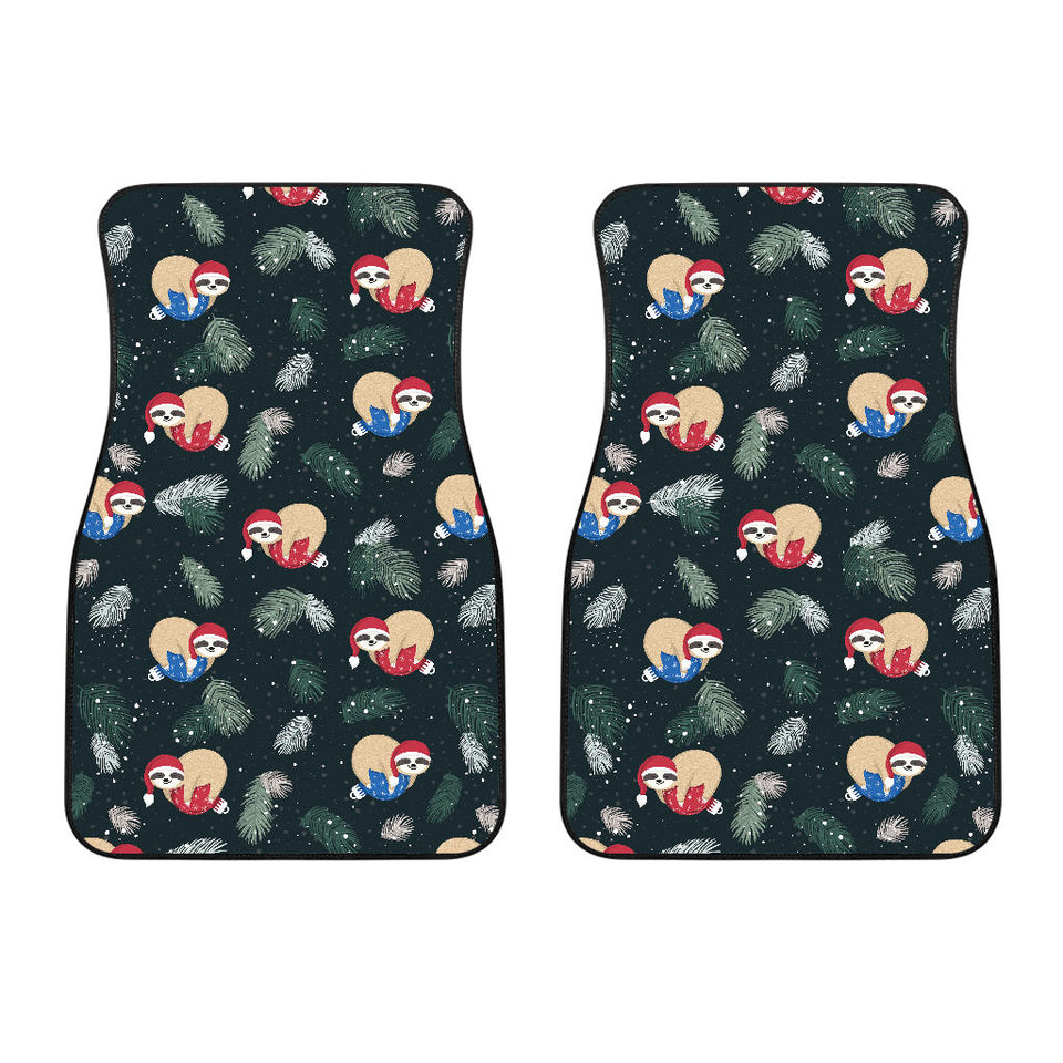 Cute Sloths Sleeping Christmas Ball Santa Hat Pattern Front Car Mats
