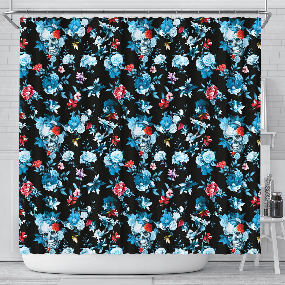 Skull Flower Roses Leave Pattern Shower Curtain Fulfilled In US