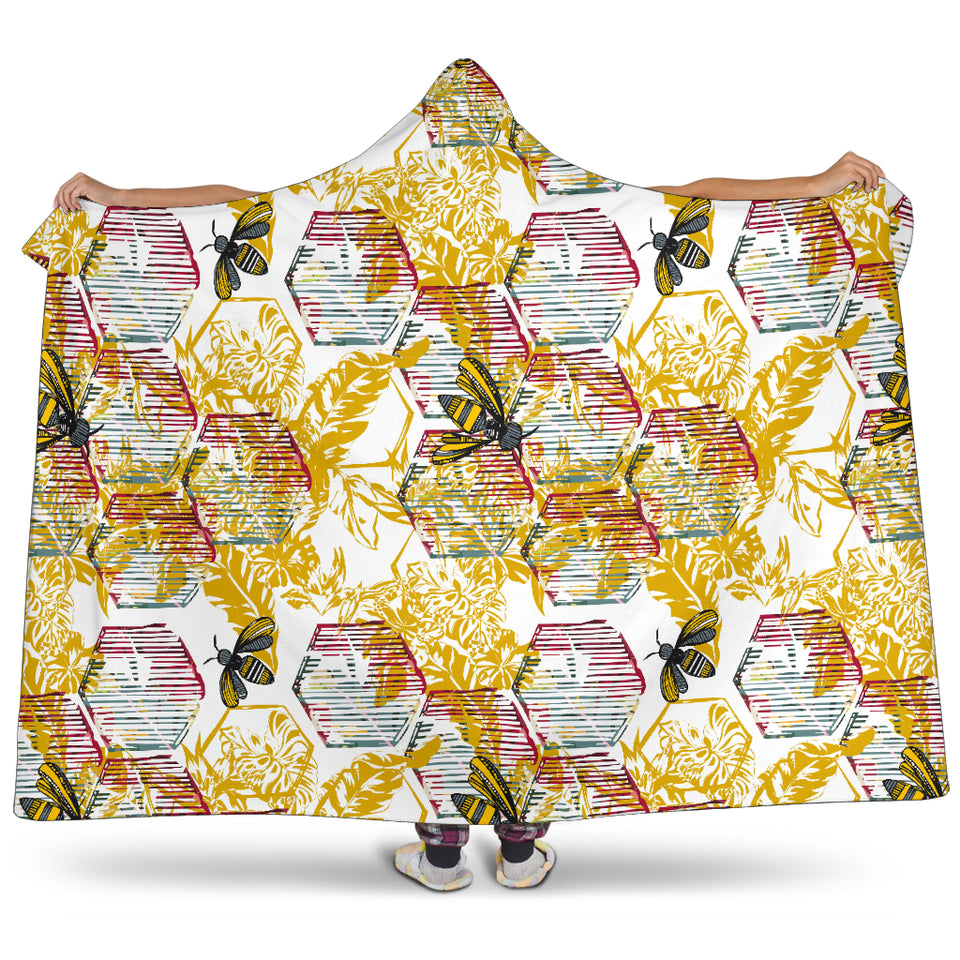 Cool Bee Honeycomb Leaves Pattern Hooded Blanket
