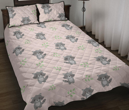 cute raccoons leaves pattern Quilt Bed Set