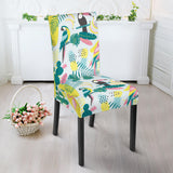 Cute Parrot Toucan Flamingo Cactus Exotic Leaves Pattern Dining Chair Slipcover