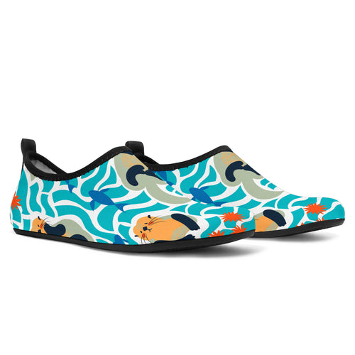 Cute Sea Otters Fishe Sea Urchin Pattern Aqua Shoes