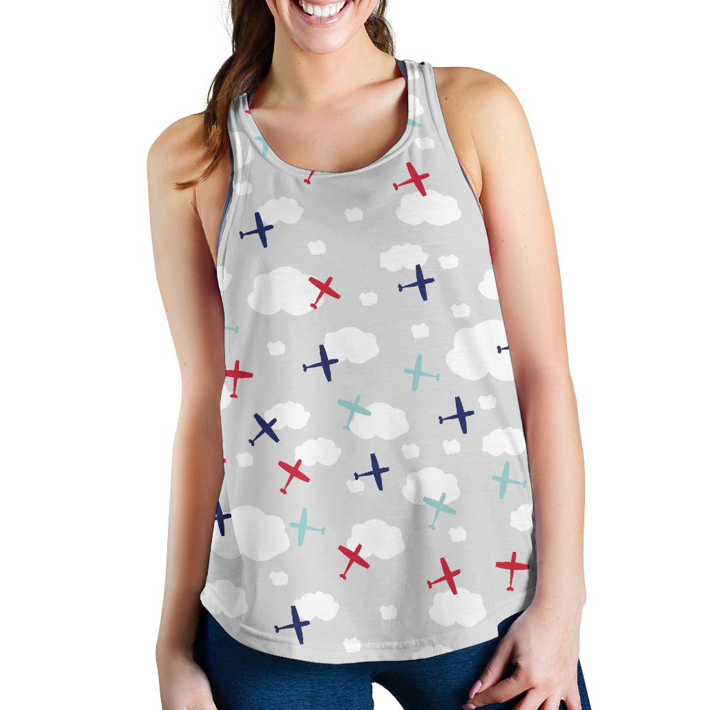 Airplane cloud grey background Women Racerback Tank Top