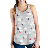 Airplane cloud grey background Women Racerback Tank Top