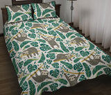 Cute sloths tropical palm leaves white background Quilt Bed Set