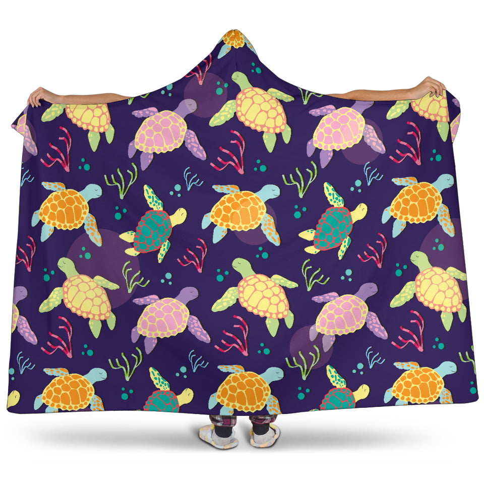 Colorful Sea Turtle Pattern Hooded Blanket