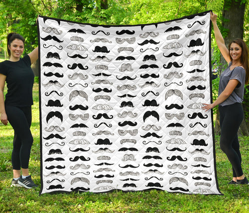 Mustache Beard Pattern Print Design 04 Premium Quilt