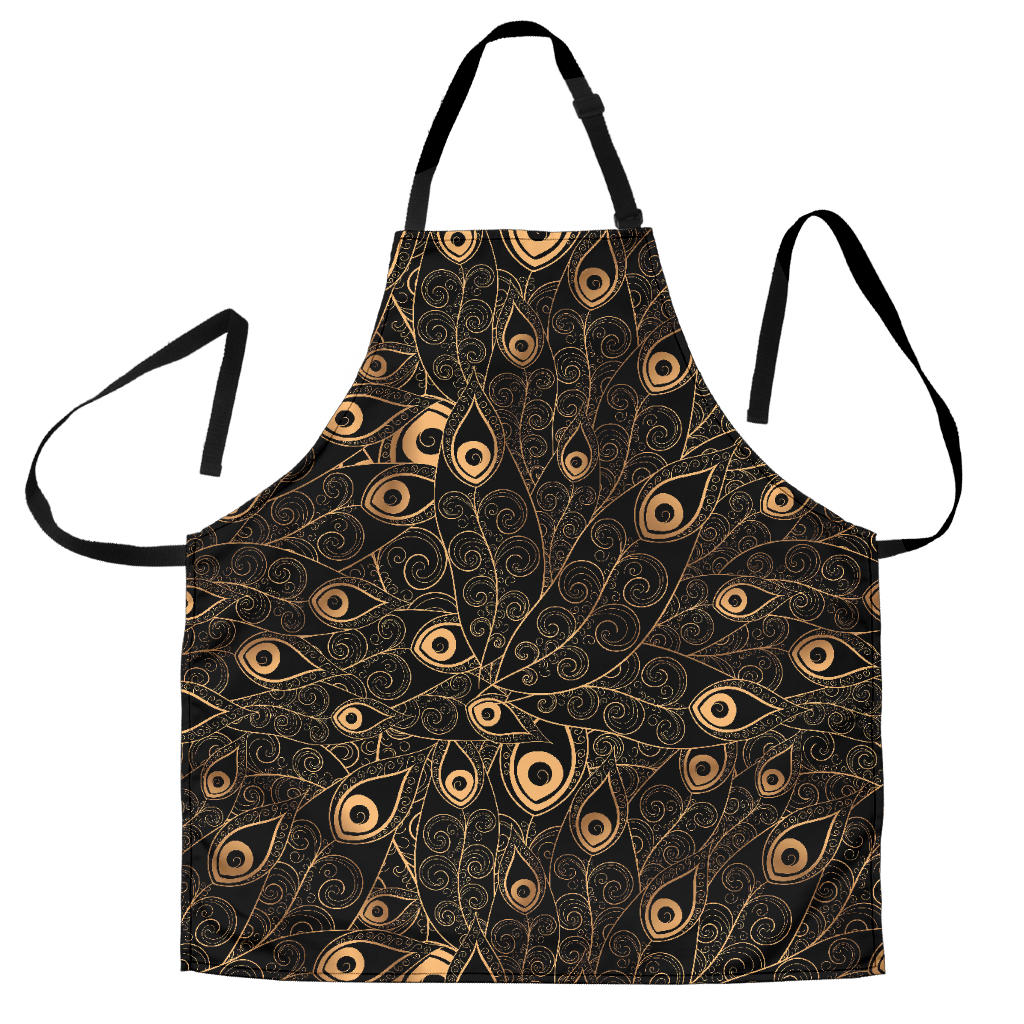 Gold Peacock Feather Pattern Adjustable Apron