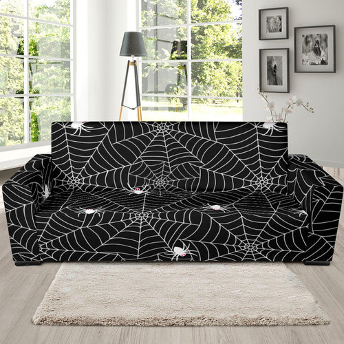 Spider Web Design Pattern Black Background White Cobweb Sofa Slipcover