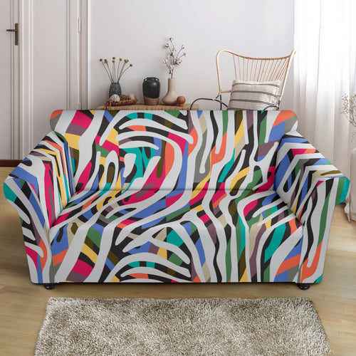 Colorful Zebra Skin Pattern Loveseat Couch Slipcover