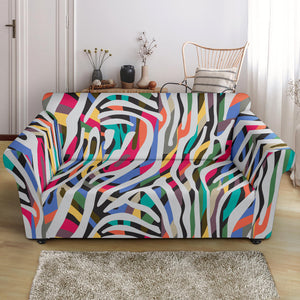 Colorful Zebra Skin Pattern Loveseat Couch Slipcover