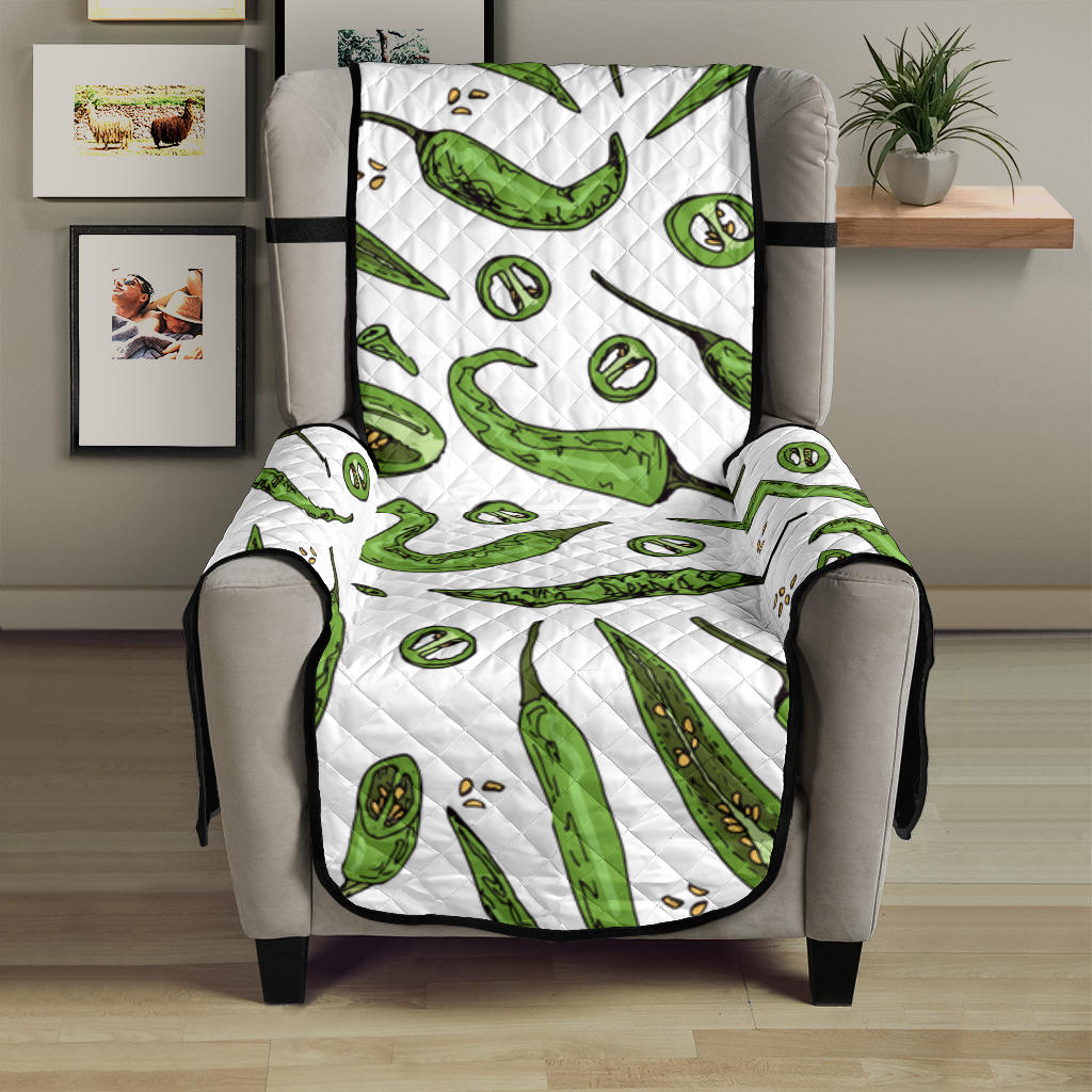 Hand drawn sketch style green Chili peppers pattern Chair Cover Protector