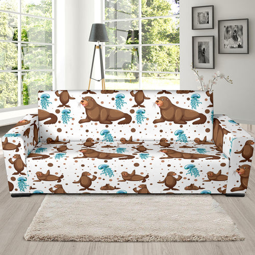 Sea Lion Seals Jellyfish Pattern Sofa Slipcover