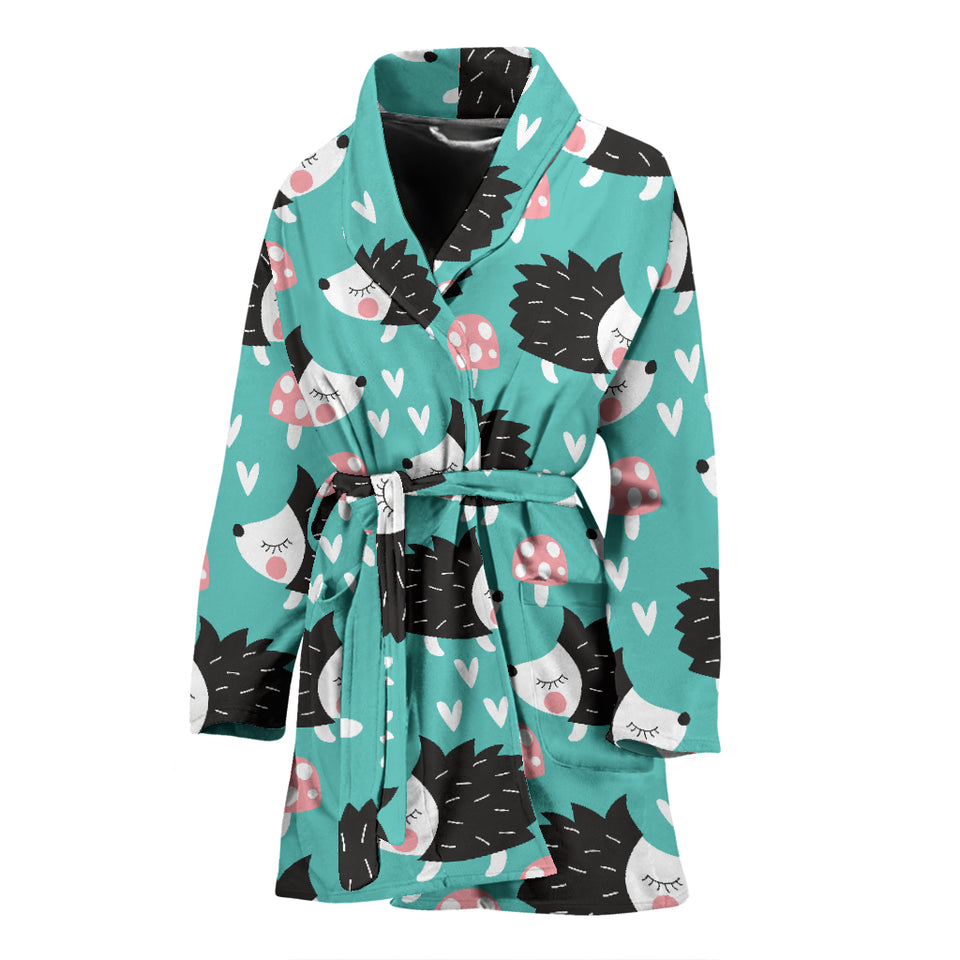 Hedgehog Pattern Print Design 03 Women's Bathrobe