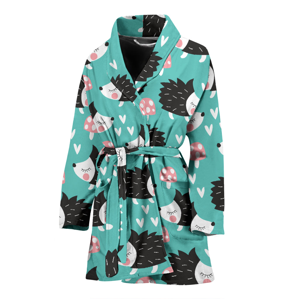 Hedgehog Pattern Print Design 03 Women's Bathrobe