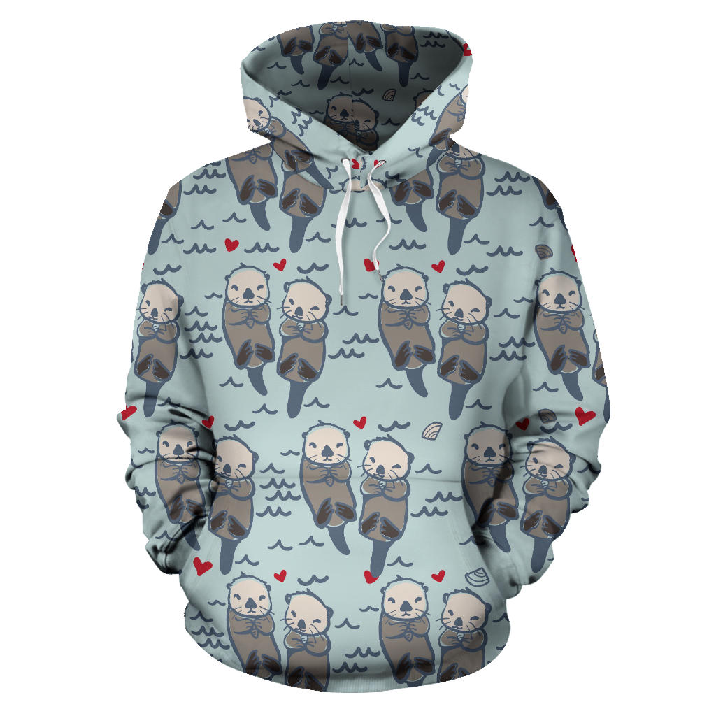 Lovely Sea Otter Pattern Men Women Pullover Hoodie