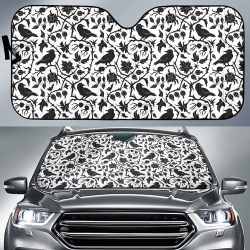 Crow Dark Floral Pattern Car Sun Shade