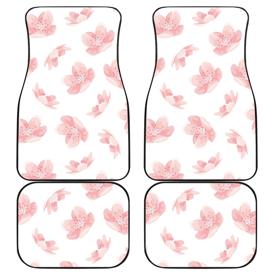 Pink Sakura Cherry Blossom Pattern Front And Back Car Mats