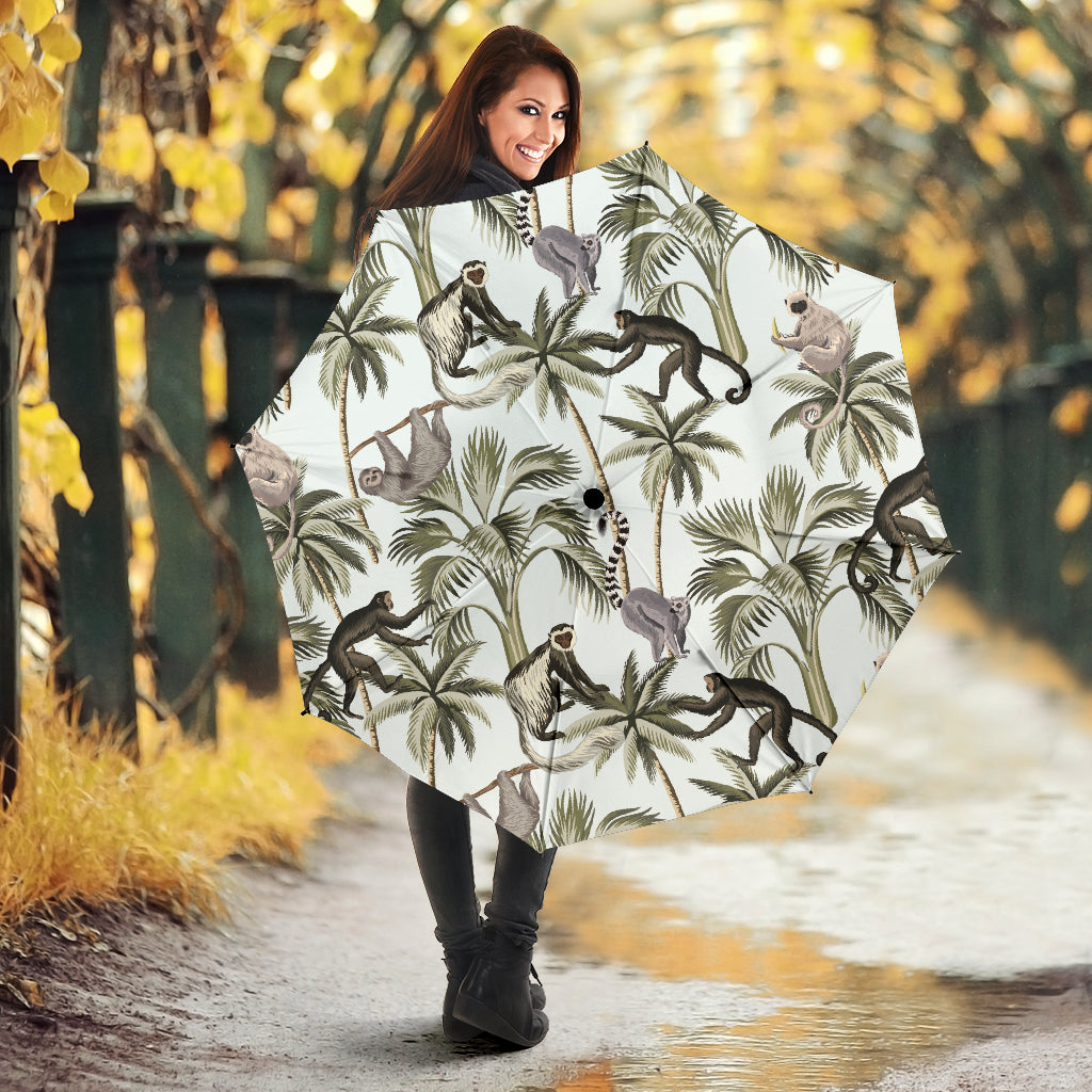 Monkey Sloth Lemur Palm Trees Pattern Umbrella