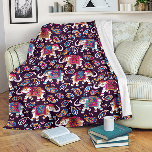 Elephant Indian Style Ornament Pattern Premium Blanket