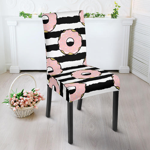 Donuts Pink Icing Striped Pattern Dining Chair Slipcover