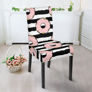 Donuts Pink Icing Striped Pattern Dining Chair Slipcover