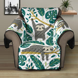 Cute sloths tropical palm leaves white background Recliner Cover Protector